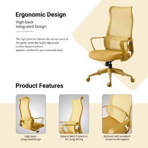 Ergonomic Colorful Office Chair 350LBS Home Office Mesh Breathable High Back, With Adjustable Lumbar Support Computer Chair, Integrated Molded Foam Seat Cushion, Fireproof (Yellow)