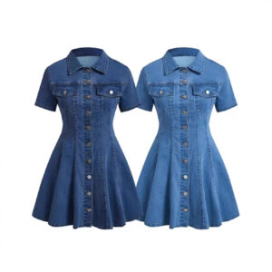 Denim Short-sleeve Cardigan Waist-cinching Dress