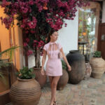 Hepburn-style Square-neck Short-sleeve Polka-dot Short Dress With A Bow Detail