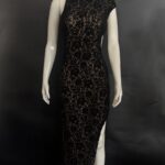 Womens Lace Hollow-Out Dress With Side Slit