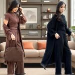 Womens Crew-neck Long-sleeve Top And Wide-leg Pants Set