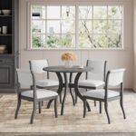Oak Gray Dining Table Set:39.4" Round Table + 2 Chairs - Traditional Solid Wood Kitchen Set with Inlaid Tabletop, Elegant Curved Legs for Dining Room