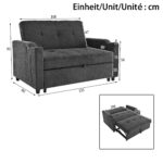 2 Seater Pull Out Sofa Bed, Multi-Functional Sleeper Loveseat With Cup Holders, Convertible Fold Out Guest Couch, Space Saving Sofa Sleeper For Apartment, Living Room, Guest Room, Studio, Dorm .