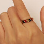 Minimalist Bamboo Joint Enamel Ring Women 18K Real Gold Plated Light Luxury Anti-Fade Jewelry