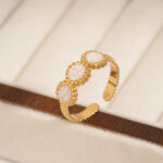 French Vintage Elegant Premium Open Ring, Niche Unique White Enamel Stainless Steel Ladies Jewelry