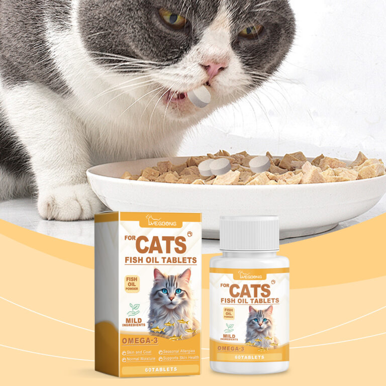 Cat 3 Fish Oil Tablets, Multivitamin Skin & Coat Supplement For Cats, Support Immune, Heart & Bone Health, 60 Chewable Tablets