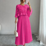 Elegant A-line Pleated Dress With Appliqued Mesh Paneling, Vacation Outfits Women, Summer Outfits For Women