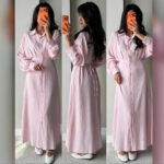 Womens Elegant Solid-color Shirt Single-breasted Lace-up Dress
