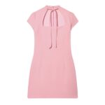 Hepburn-style Square-neck Short-sleeve Polka-dot Short Dress With A Bow Detail