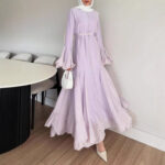 Womens Single-breasted Dress With Flared Sleeves