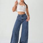 Floor-length Flared Straight-leg Denim Jeans For Women