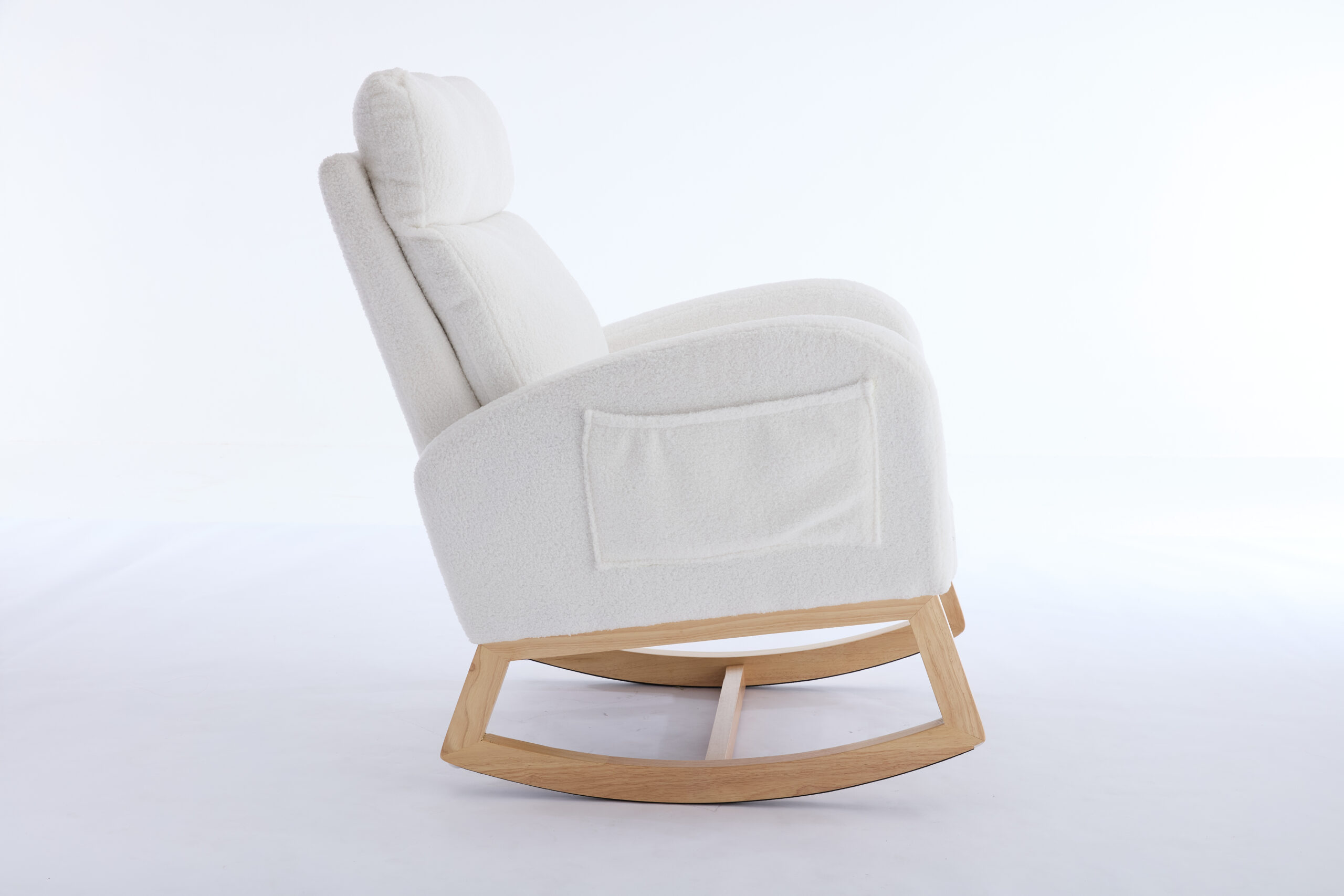 015B-Teddy Fabric Leisure Rocking Chair,Nursery Rocking Chair With Adjustable Footstool,Thickened Headrest And High Backrest, Storage Pocket On The Right Side,The Base Rocker Is Solid Wood,White - Image 23