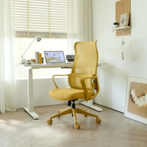 Ergonomic Colorful Office Chair 350LBS Home Office Mesh Breathable High Back, With Adjustable Lumbar Support Computer Chair, Integrated Molded Foam Seat Cushion, Fireproof (Yellow)