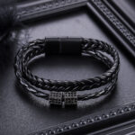 Woven Leather Bracelet For Men With A Magnetic Clasp And A Minimalist Design