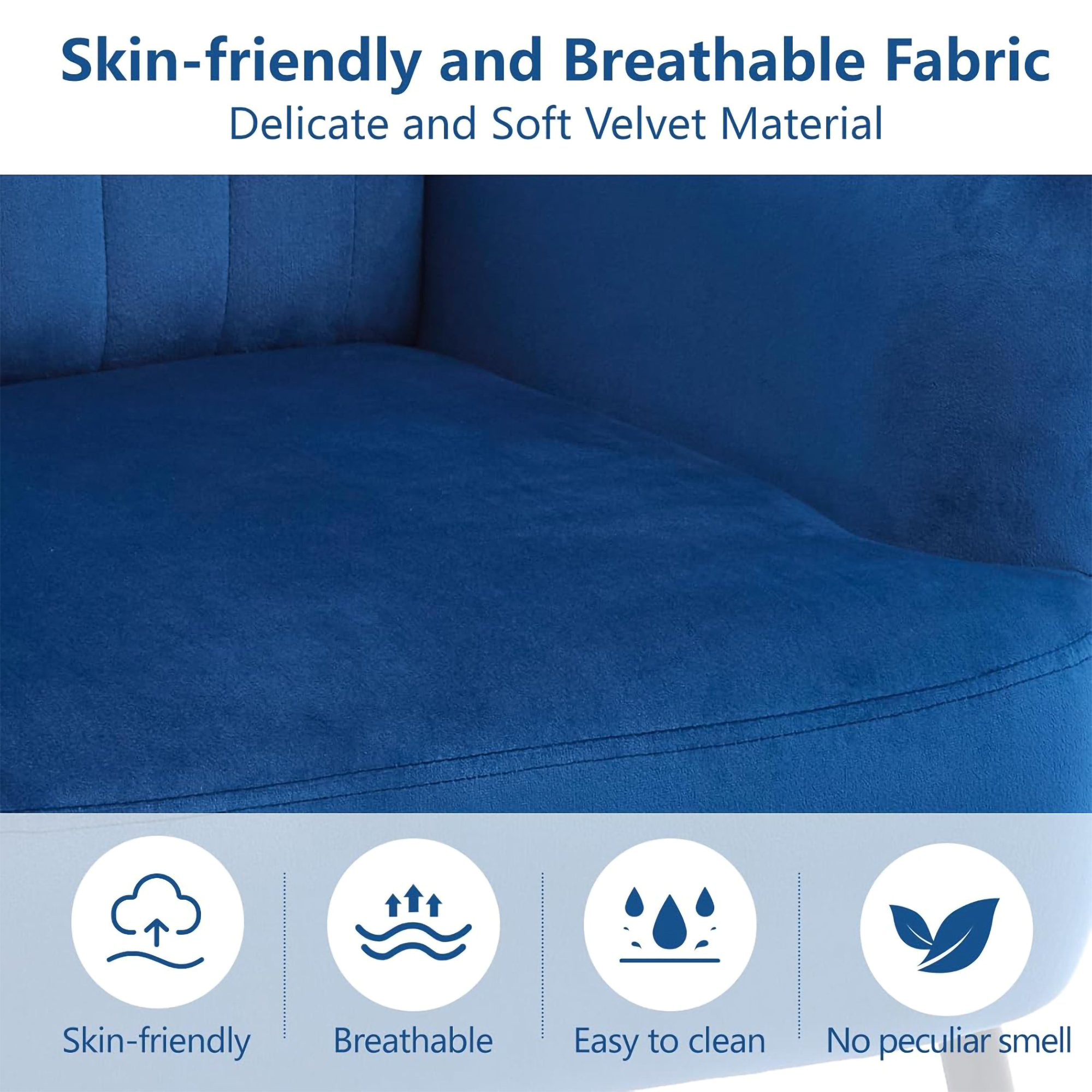 Velvet Accent Chair, Modern Upholstered Living Room Chairs, Luxury Single Sofa Armchair with Metal Legs, Comfy Barrel Chairs for Living Room, Waiting Room, Bedroom, Office and Cafe, Blue - Image 11