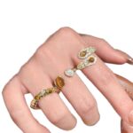 New Vintage Maillard Style Gold Tone Tiger's Eye Ring For Women, Light Luxury Premium Index Finger Band, Versatile Stackable Summer Finger Jewelry
