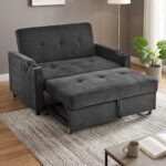 2 Seater Pull Out Sofa Bed, Multi-Functional Sleeper Loveseat With Cup Holders, Convertible Fold Out Guest Couch, Space Saving Sofa Sleeper For Apartment, Living Room, Guest Room, Studio, Dorm .
