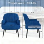 Velvet Accent Chair, Modern Upholstered Living Room Chairs, Luxury Single Sofa Armchair with Metal Legs, Comfy Barrel Chairs for Living Room, Waiting Room, Bedroom, Office and Cafe, Blue