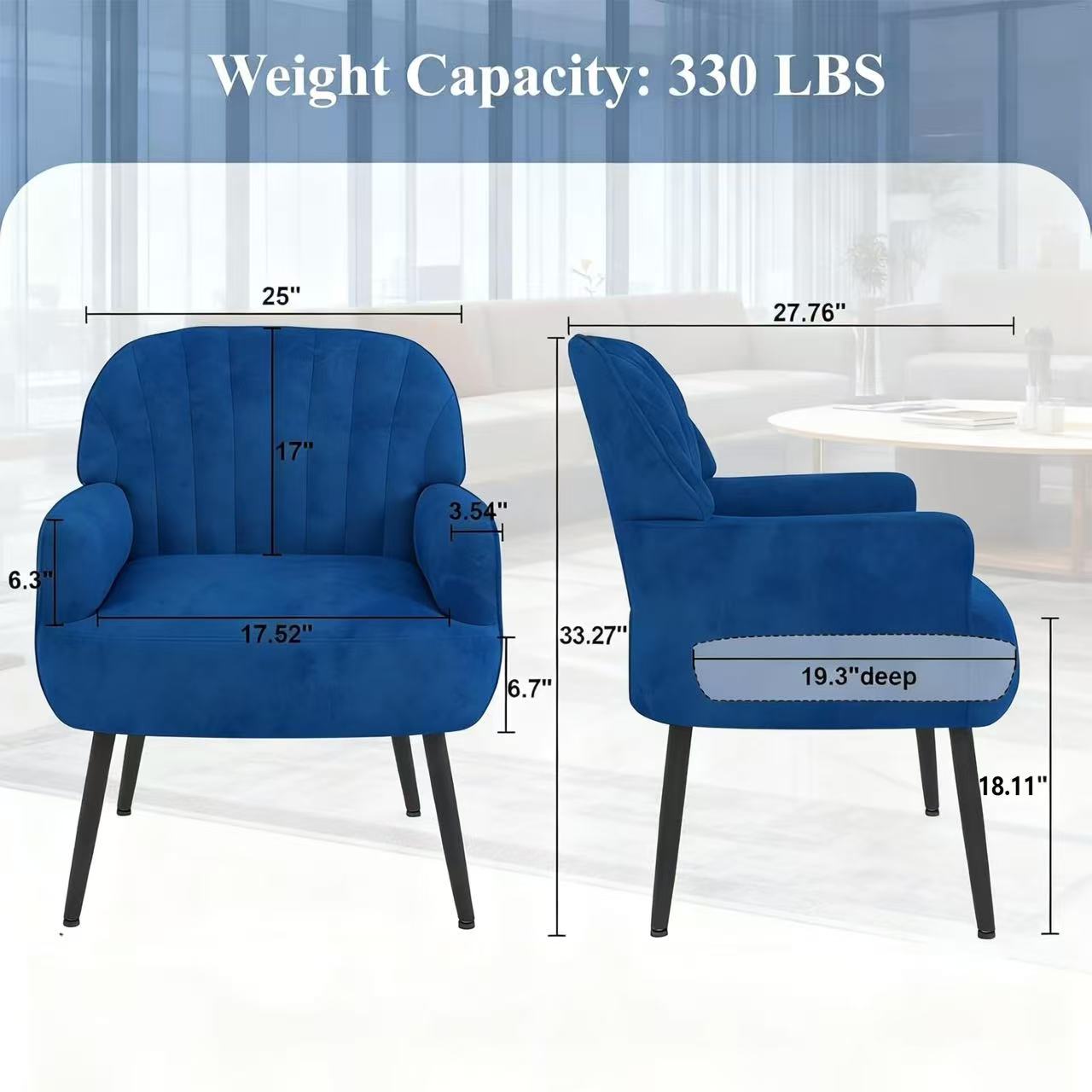 Velvet Accent Chair, Modern Upholstered Living Room Chairs, Luxury Single Sofa Armchair with Metal Legs, Comfy Barrel Chairs for Living Room, Waiting Room, Bedroom, Office and Cafe, Blue - Image 15