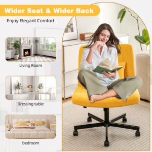 Yellow Linen Criss Cross Armless Office Chair with Wheels - Versatile for Home Office, Meditation & Makeup
