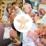 Wooden Christening Decoration - Decorative Gift Set For Christening Celebrations With A Natural Wooden Stand And Festive Decorations