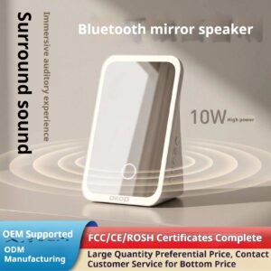 KP-863 Portable Bluetooth Speaker Makeup Mirror With Fill Light Compact Desktop HD Mirror Speaker