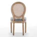Farmhouse Solid Wood Frame Dining Chairs with Cushioned Linen Seat & Woven Rattan Backrest for Kitchen, Dining Room, Living Room, Grey, Set of 2