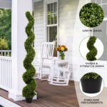 6FT Spiral Topiary Trees Artificial Outdoor Faux Boxwood Plants Large Twisted Green Potted Trees for Garden Front Porch Patio Planter Decoration, 2pcs/set