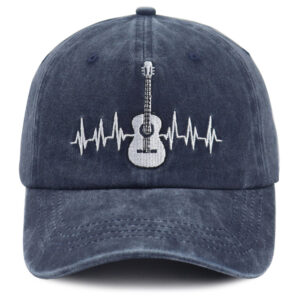 2pcs Washed Navy Baseball Cap For Men Women, Guitar Heartbeat Line Embroidered Vintage Hat, Music Lovers Casual Outdoor Cotton Hat