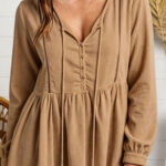 Women New Fall Winter Fashion V-Neck Patchwork Long Sleeve Sweatshirt With Lace Trim