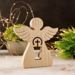 Wooden Christening Decoration - Decorative Gift Set For Christening Celebrations With A Natural Wooden Stand And Festive Decorations