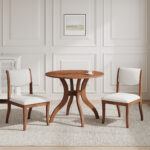 Walnut Dining Table Set:39.4" Round Table + 2 Chairs - Traditional Solid Wood Kitchen Set with Inlaid Tabletop, Elegant Curved Legs for Dining Room