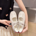 French Style Cutout Embossed Mary Janes, Women Flat Elegant Low Cut Flats, 2026 Summer New Arrival