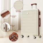 6-Piece Hardside Luggage Set with TSA Lock, 16/20/24/28 Inch Spinner Suitcase Set with Expandable Travel Duffel Bag & Waterproof Toiletry Kit, Adjustable Handle (ivory and brown)