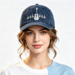 2pcs Washed Navy Baseball Cap For Men Women, Guitar Heartbeat Line Embroidered Vintage Hat, Music Lovers Casual Outdoor Cotton Hat