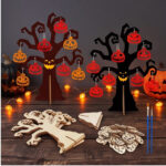 56-piece Halloween Craft Kit With Wooden Discs, Paintbrushes, And Wire Decorations