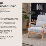 Mid-Century Modern Accent Chair, Arm Chair Living Room Chairs with Pillow Upholstered Reading Chair with Solid Wood Frame & Living Room Bedroom Balcony (Antique Dark Grey)