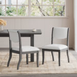 Oak Gray Dining Table Set:39.4" Round Table + 2 Chairs - Traditional Solid Wood Kitchen Set with Inlaid Tabletop, Elegant Curved Legs for Dining Room