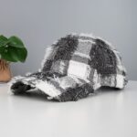 Retro Distressed Multi-color Plaid Baseball Cap With Unique Curved Brim, Stylish And Adjustable Casual Hat