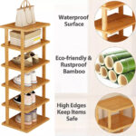 6-Tier Bamboo Shoe Rack - Vertical Space Saving Shoe Organizer Corner Shelf UK