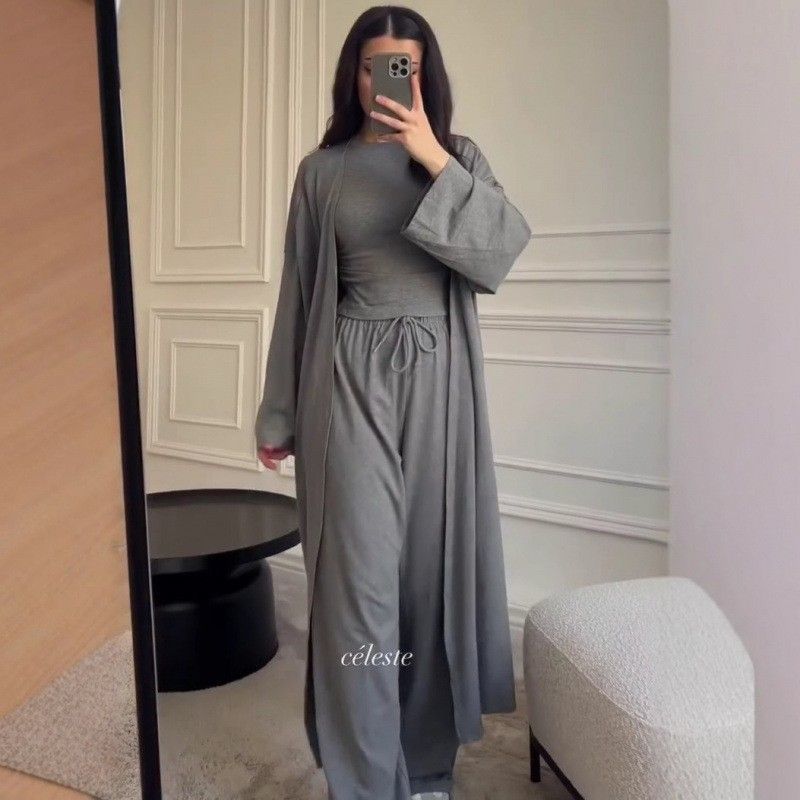 Womens Crew-neck Long-sleeve Top And Wide-leg Pants Set