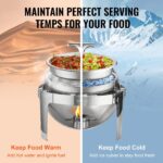 Roll Top Chafing Dish Buffet Set, 6 Qt 2 Pack, Stainless Steel Chafer With 2 Full Size Pans, Round Catering Warmer Server With Lid Water Pan Stand Fuel Holder, For At Least 5 People Each