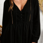 Women New Fall Winter Fashion V-Neck Patchwork Long Sleeve Sweatshirt With Lace Trim
