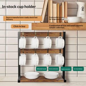 Iron-wood Combination Shelving Unit With A Double-layer Double-sided Cup Holder