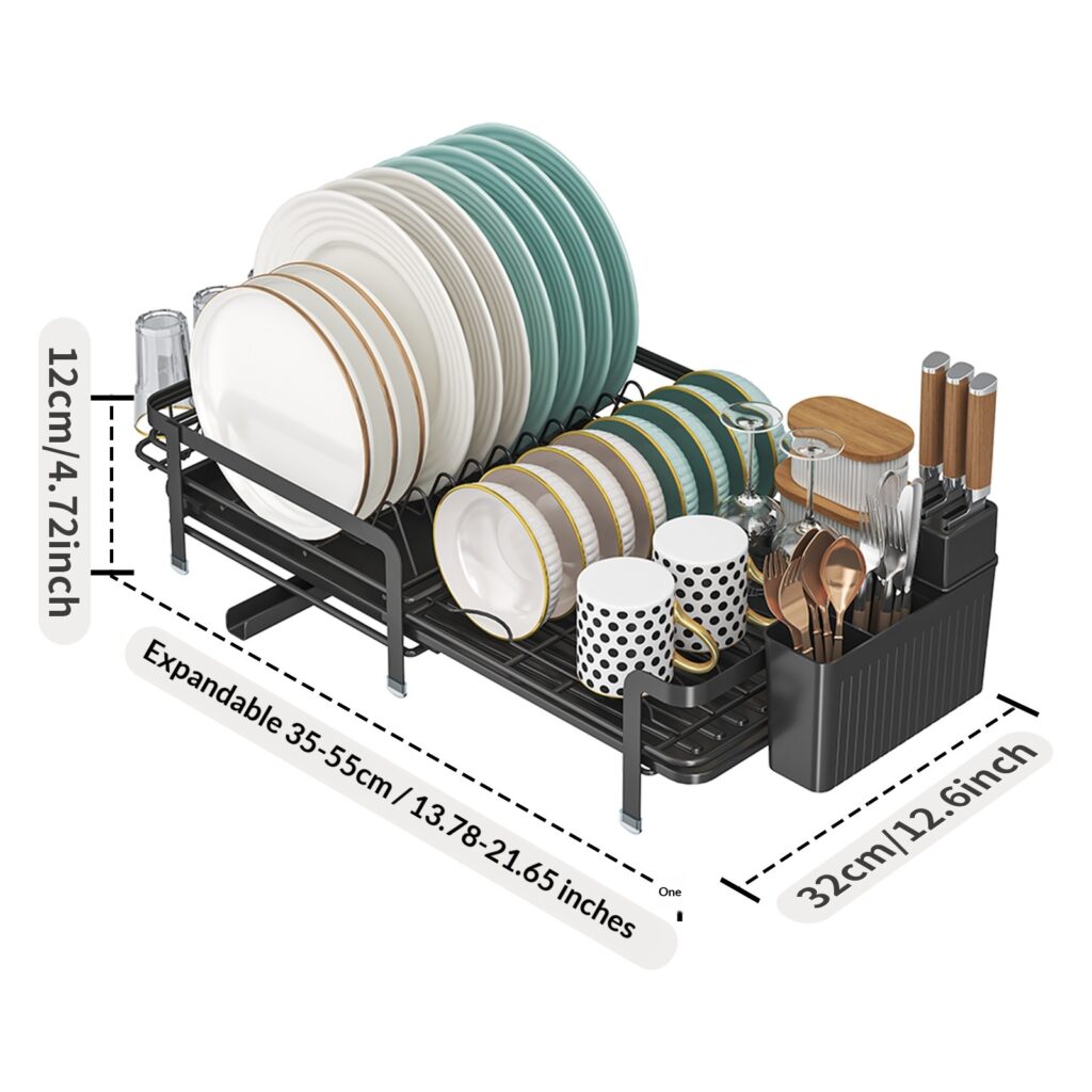 Extendable Dish And Utensil Rack For Storing Bowls And Cups