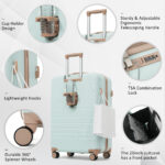 4-Piece Luggage Set with USB Charging Ports - 20in Carry-On (Front-Opening for Laptop) 28in Checked Suitcase with TSA Lock Travel Duffel Bag Wet-Dry Toiletry Bag, grey green
