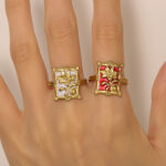 Vintage Fashion Enamel Flower Ring Chinese Style Floral Design Enamel Ring Vintage Index Finger Ring