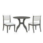 Oak Gray Dining Table Set:39.4" Round Table + 2 Chairs - Traditional Solid Wood Kitchen Set with Inlaid Tabletop, Elegant Curved Legs for Dining Room