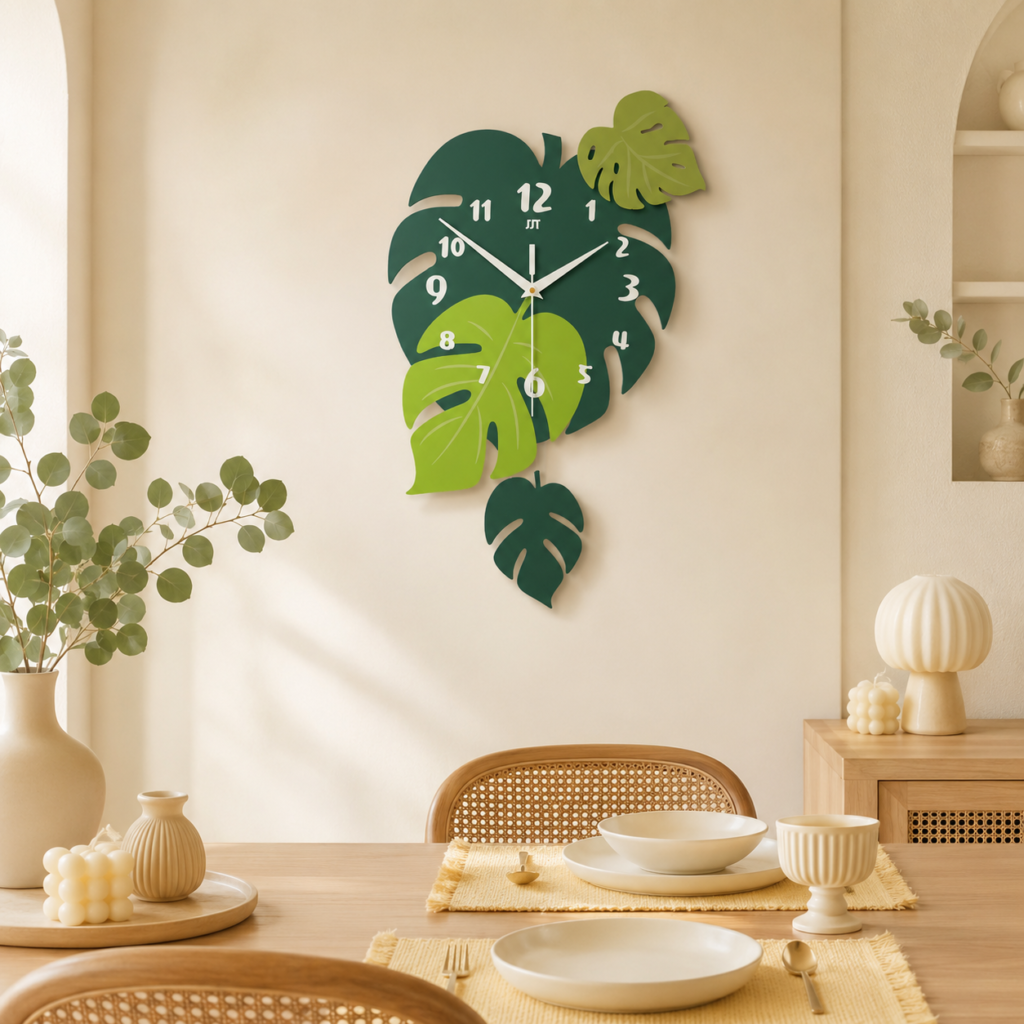 Acrylic Leaf Wall Clock Tropical Decorative Home Decor