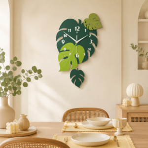 Acrylic Leaf Wall Clock Tropical Decorative Home Decor